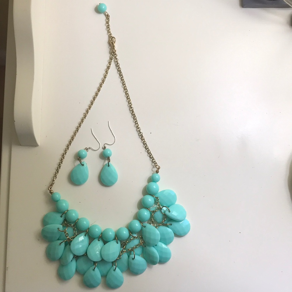 Aqua necklace and aqua earrings